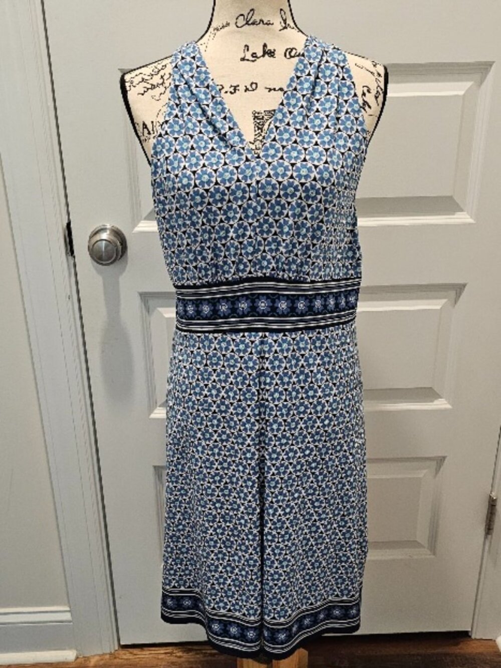 Max Studio Size L Large Sleeveless Summer A-Line Dress Blue EUC
